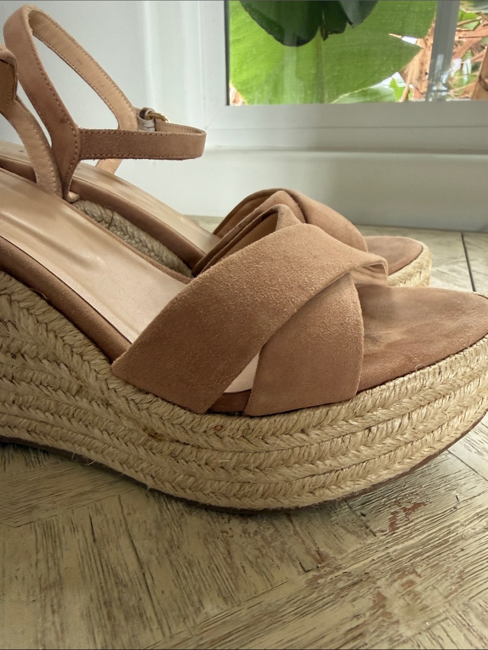 L'AGENCE Nude Blush Suede Espadrille Wedge Sandals - Picture 3 of 11